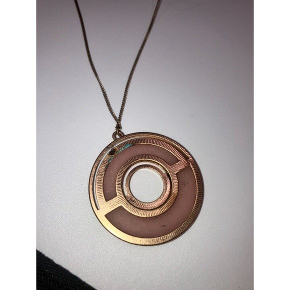 Universal Thread Circular Semi Precious Light Gold Long Pendant Necklace Vintage - Picture 6 of 11